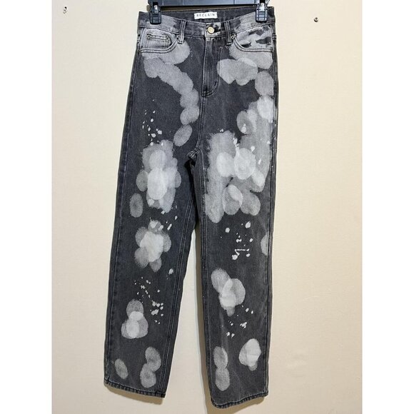 RECLAIM Women's BLEACHED DENIM BOTTOMS Size S Mom Jeans Black And White - Picture 4 of 12